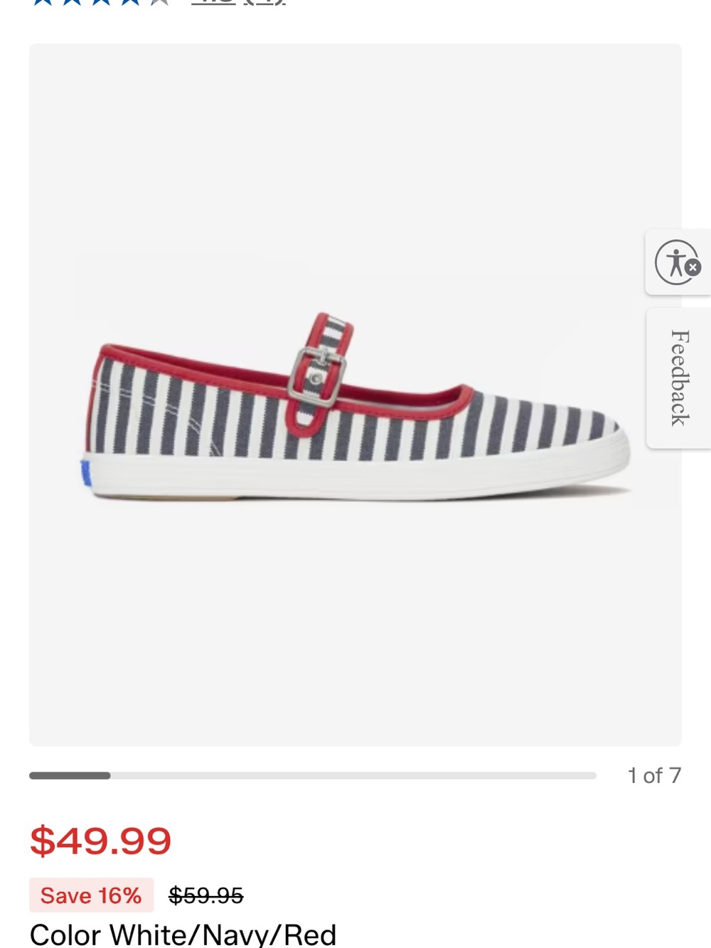 Keds White Navy Red Striped Mary Jane Flat